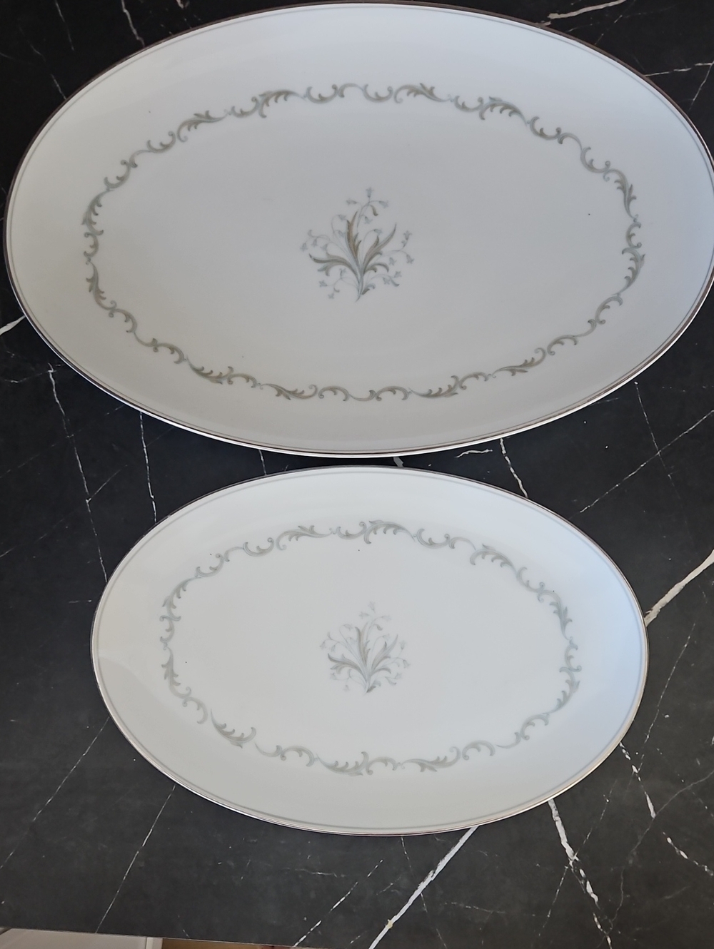 Elegant White and Silver Floral Serving Platters